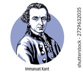 Immanuel Kant was a German philosopher and one of the central thinkers of the Enlightenment. Hand-drawn vector illustration