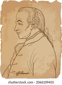 Immanuel kant isolated cartoon portrait, vector