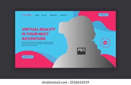 Immerse virtual education workshop website landing page interface design template or VR headset sale web banner design template