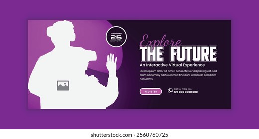 Immerse virtual reality education workshop social media cover banner design or VR headset sale online  banner design template, Future technology web banner template