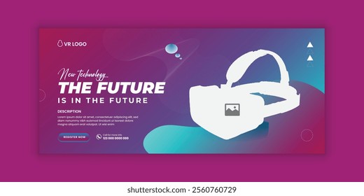 Immerse virtual reality education workshop social media cover banner design or VR headset sale online  banner design template, Future technology web banner template