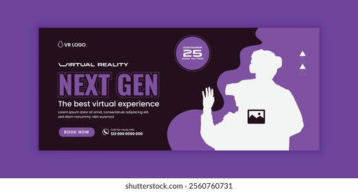 Immerse virtual reality education workshop social media cover banner design or VR headset sale online  banner design template, Future technology web banner template