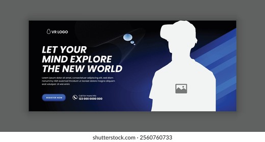 Immerse virtual reality education workshop social media cover banner design or VR headset sale online  banner design template, Future technology web banner template