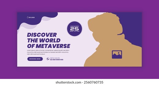 Immerse virtual reality education workshop social media cover banner design or VR headset sale online  banner design template, Future technology web banner template