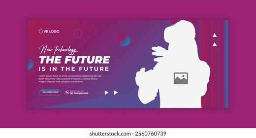 Immerse virtual reality education workshop social media cover banner design or VR headset sale online  banner design template, Future technology web banner template