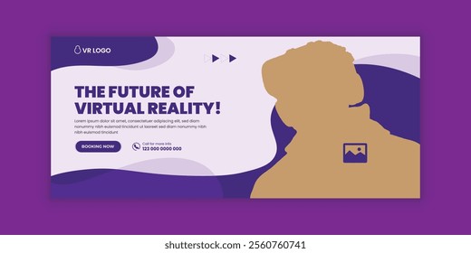 Immerse virtual reality education workshop social media cover banner design or VR headset sale online  banner design template, Future technology web banner template