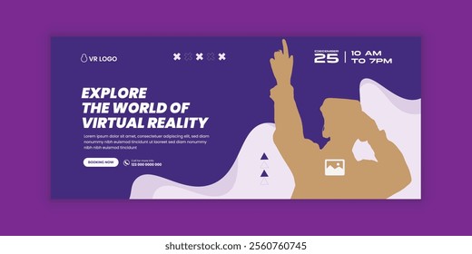 Immerse virtual reality education workshop social media cover banner design or VR headset sale online  banner design template, Future technology web banner template