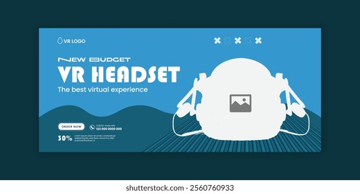 Immerse virtual reality education workshop social media cover banner design or VR headset sale online  banner design template, Future technology web banner template