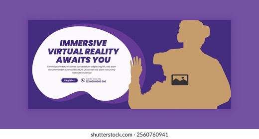 Immerse virtual reality education workshop social media cover banner design or VR headset sale online  banner design template, Future technology web banner template