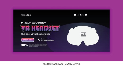 Immerse virtual reality education workshop social media cover banner design or VR headset sale online  banner design template, Future technology web banner template