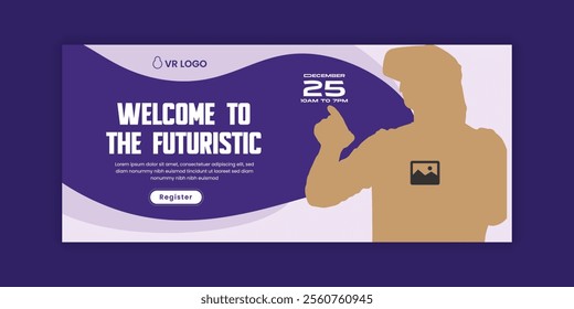 Immerse virtual reality education workshop social media cover banner design or VR headset sale online  banner design template, Future technology web banner template