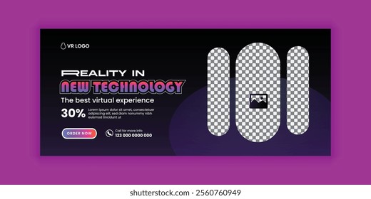 Immerse virtual reality education workshop social media cover banner design or VR headset sale online  banner design template, Future technology web banner template