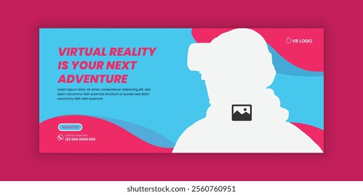 Immerse virtual reality education workshop social media cover banner design or VR headset sale online  banner design template, Future technology web banner template