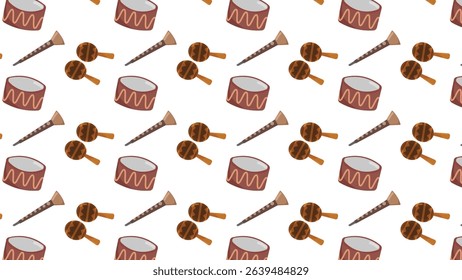 Immerse your designs in a vibrant symphony of global rhythms with this dynamic seamless pattern featuring an array of musical instruments