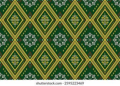 Immerse yourself in the beauty of tradition with this stunning deep green fabric design, featuring bold yellow geometric motifs that exude cultural elegance and modern sophistication. Inspired by heri