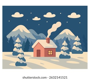 Immerse yourself in the beauty of a winter town landscape with snow-covered houses and a serene outdoor background. Enjoy the tranquility and charm of this winter wonderland.
