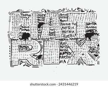  Sumérjase en la cautivadora mezcla de caligrafía y precisión binaria con nuestra obra maestra inspirada en Matrix. Elegantes trazos caligráficos se entretejen a través del código binario estructurado, c