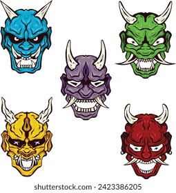 Immerse yourself in the captivating world of Japanese arts with our stunning collection of vector art files, Vector Oni Hannya masks.