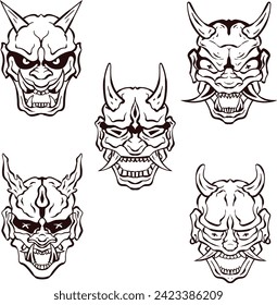 Immerse yourself in the captivating world of Japanese arts with our stunning collection of vector art files, Vector Oni Hannya masks.