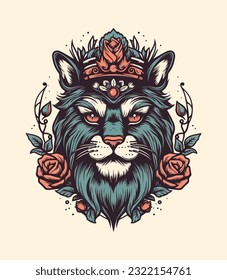 Immerse yourself in the mystical allure of a cat's presence, enhanced by the delicate floral embellishments in this vector clip art