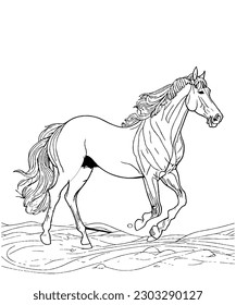 Immerse Yourself in the Serenity of Horse Line Art Illustration Coloring Page Detailed Outline Stroke Design for Relaxation and Creativity, Perfect for All Ages