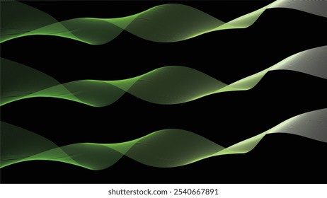 Immerse yourself in the soothing rhythm of this abstract wave pattern, where vibrant greens dance across a black canvas.