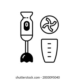 Immersion Blender Black Linear Icon. Handheld Mixer. Shake Beverage Preparation Device. Stick Blender. Small Kitchen Appliance. Outline Symbol On White Space. Vector Isolated Illustration