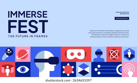 Immersive Icon Grid – Blue and Red Vector Pattern Design for Creative Conferences, Brochures, and Presentations