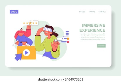 Concepto de marketing envolvente. Personas que se involucran con la realidad virtual y la tecnología interactiva. Mejorar la experiencia del usuario con la innovación. Ilustración vectorial.