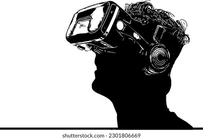 "Immersive VR Adventure: Silhouette of Man in Virtual Reality"
"Virtual Reality Journey: Silhouette of Man Wearing VR Set"