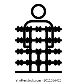 Immigrant behind wire spike icon. Outline immigrant behind wire spike vector icon for web design isolated on white background