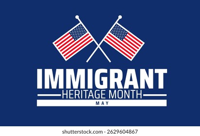 Immigrant Heritage Month Banner or background. June Celebration with American Flag. Cultural Diversity Illustration.
