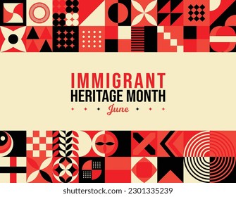 Immigrant Heritage Month Vector Illustration. National June Awareness. New York Celebration Week. Horizontal Neo Geometric pattern concept abstract graphic. Social media post, website header promotion