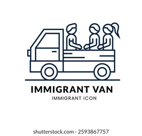 Immigrant Van line Icon Set . Migrant People . Vector Illustration
