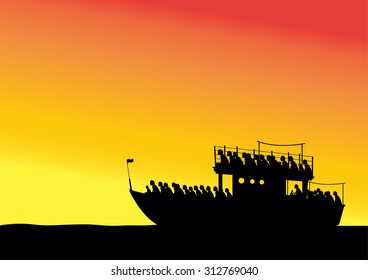Immigrants are aboard on the sea.