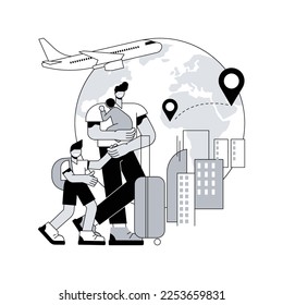 Immigration abstract concept vector illustration. International movement of people, residence permit, working visa, boarding control, sign documents, passport, green card abstract metaphor.