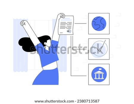 Immigration application approved abstract concept vector illustration. Immigrant holding approved application, embassy sector, citizen services, government industry abstract metaphor.
