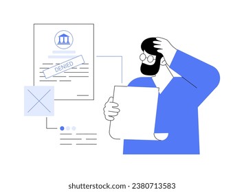 La aplicación de inmigración negó la ilustración abstracta del vector conceptual. Se enfatizó que a los ciudadanos se les negó la solicitud de inmigración, el sector de las embajadas, los servicios gubernamentales, sin permiso metáfora abstracta.