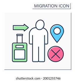Immigration color icon. Relocation ban. Troubles with coming back to home country. Migration concept. Isolated vector illustration