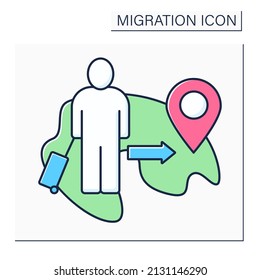 Immigration Color Icon.International People Movement To Destination Country. Move Into A Non-native Country Or Region To Live.Relocation.Migration Concept. Isolated Vector Illustration