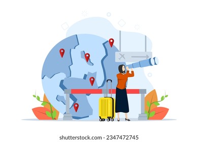 Immigration concept. women move abroad. Tourists with luggage at the airport. Concept of international migration, emigration, travel around the world. Vector illustration for web design. illustration.