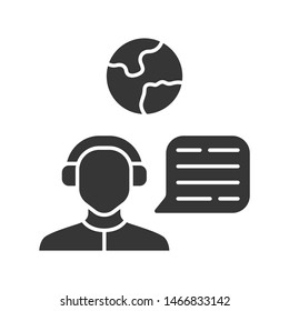 Immigration Consultant Glyph Icon. Online Support, Hotline Operator, Office, Help Desk Worker, Dispatcher. Travel Agent. Trip Advisor. Silhouette Symbol. Negative Space. Vector Isolated Illustration