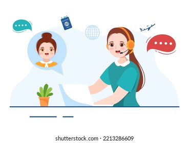 Immigration Consultant Template Hand Drawn Cartoon Flat Illustration Counseling Assistance for Provide Advice to People Who Will Make the Move