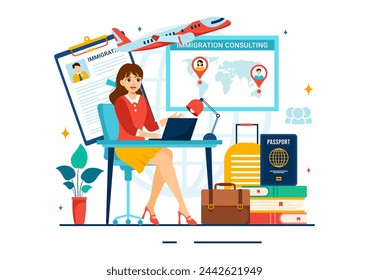 Immigration Consultant Vector Illustration with Counseling Assistance for Provide Advice to People Who Will Make the Move in Flat Background