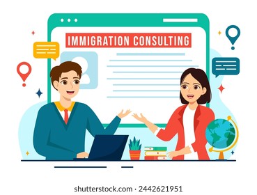 Immigration Consultant Vector Illustration with Counseling Assistance for Provide Advice to People Who Will Make the Move in Flat Background