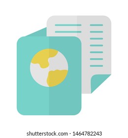 Immigration documents flat design long shadow blue color icon. International passport. Identification document. Flight ticket. Passenger personal information. Vector silhouette illustration