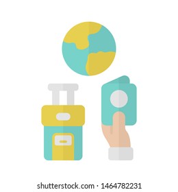 Immigration flat design long shadow blue color icon. Trip planning, holiday vacation organization. Travelling abroad. Packed baggage. Migration document, passport. Vector silhouette illustration