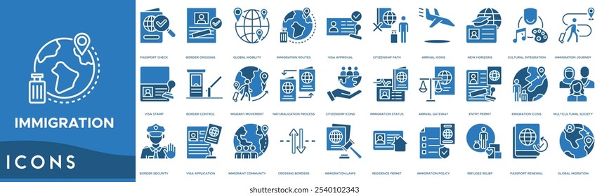 ícone imigração. Passaporte, Passagem de Fronteiras, Mobilidade Global, Rotas de Imigração e Aprovação de Vistos