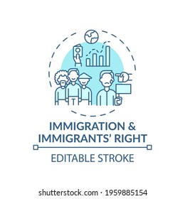 Immigration and immigrants right concept icon. Legal services types. Law that protects people from other country idea thin line illustration. Vector isolated outline RGB color drawing. Editable stroke