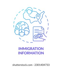 Immigration information blue gradient concept icon. Movement and relocation data. Family research record abstract idea thin line illustration. Isolated outline drawing. Myriad Pro-Bold font used